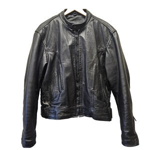 VTG USA Biker HEAVY Black Leather Motorcycle Jacket XL 44 removable liner